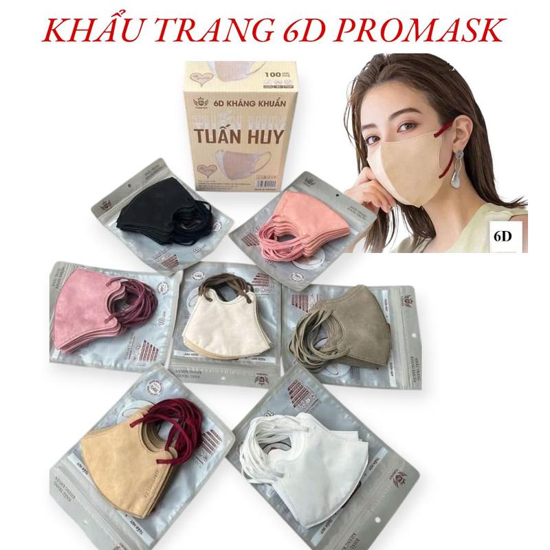 Combo 100 CHIẾC KHẨU TRANG 6D PROMASK TUẤN HUY QUAI THUN DẸT KHÔNG ĐAU TAI MỀM MẠI