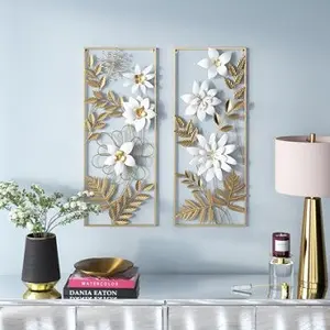 Walldecor Berkah Hiasan Dinding Besi Aesthetic Frame Metal Gold 85x31 Wall Dekor Nordic Leaf Gingko