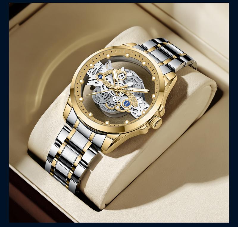 Product Introduction of 【003Harga telah diganti, cepat beli】BIDEN Jam Tangan Pria Anti Air Transparan Dial Cool Kuarsa Tali Stainless Steel Jam Tangan Cowok  YN0574 12