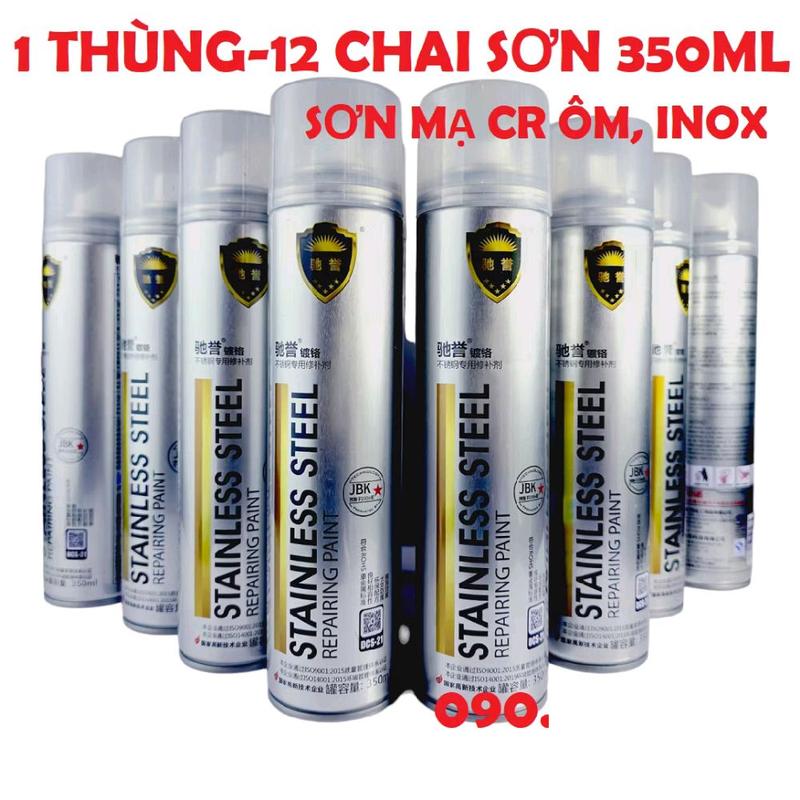 Com bo 1 thùng 12 chai Sơn Bạc Mạ Crom Sơn Xịt Mạ Chrome Sáng Bóng 350ml sơn xe