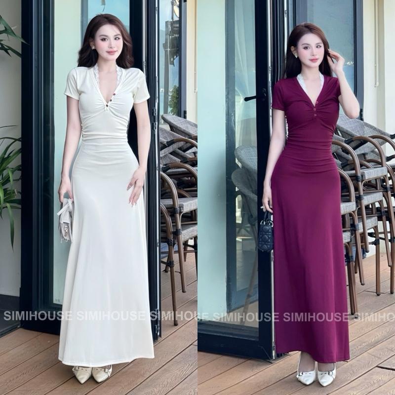 VÁY BODY CỔ REN PHỐI NÚT ĐỎ NHÍU EO / Đầm body tay ngắn summer form xoè che khuyết điểm