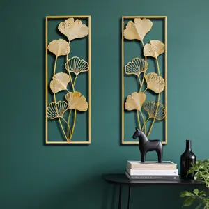 Hiasan Dinding Mewah Bingkai Daun Besi Tempa 30x85 cm - Bahan Tebal & Kokoh, Desain Estetik Minimalis - Dekorasi Ruang Tamu Eksklusif