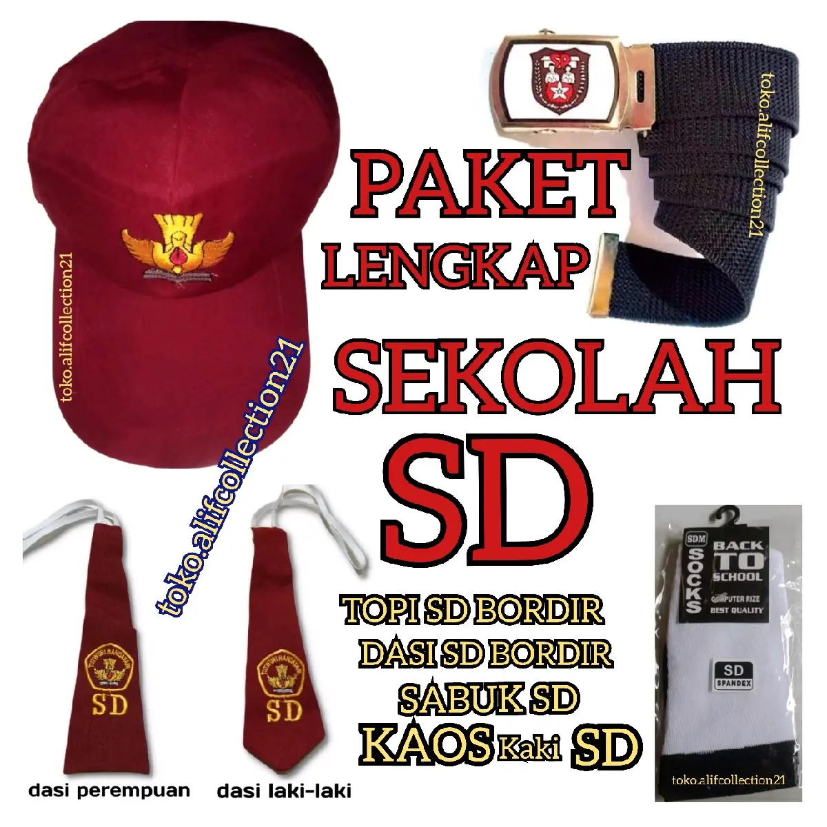 Topi dan dasi anak sekolah sd bordir lengkap