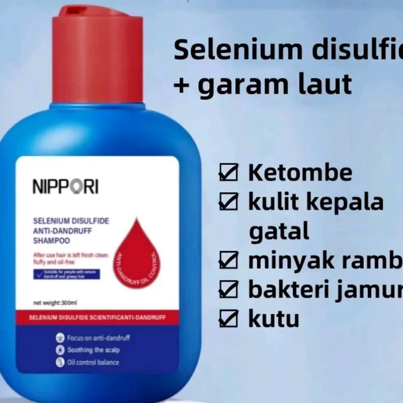 ( HEMAT ISI 2 BOTOL ) NIPPORI Selenium  Disulfide Haircare Shampoo Helps control oil and reduce dandruff Membantu mengontrol minyak dan mengurangi ketombe Gatal Perawatan Sampo 300ML 1