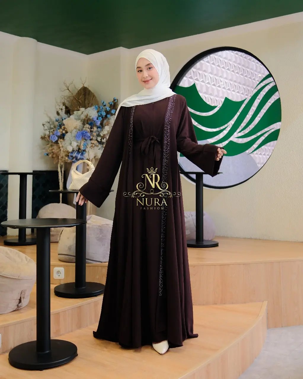 Kanza Abaya 2in1 Remaja Elegan – Set Dress & Outer Cringkle Aplikasi Swarovksi Fashion Muslim