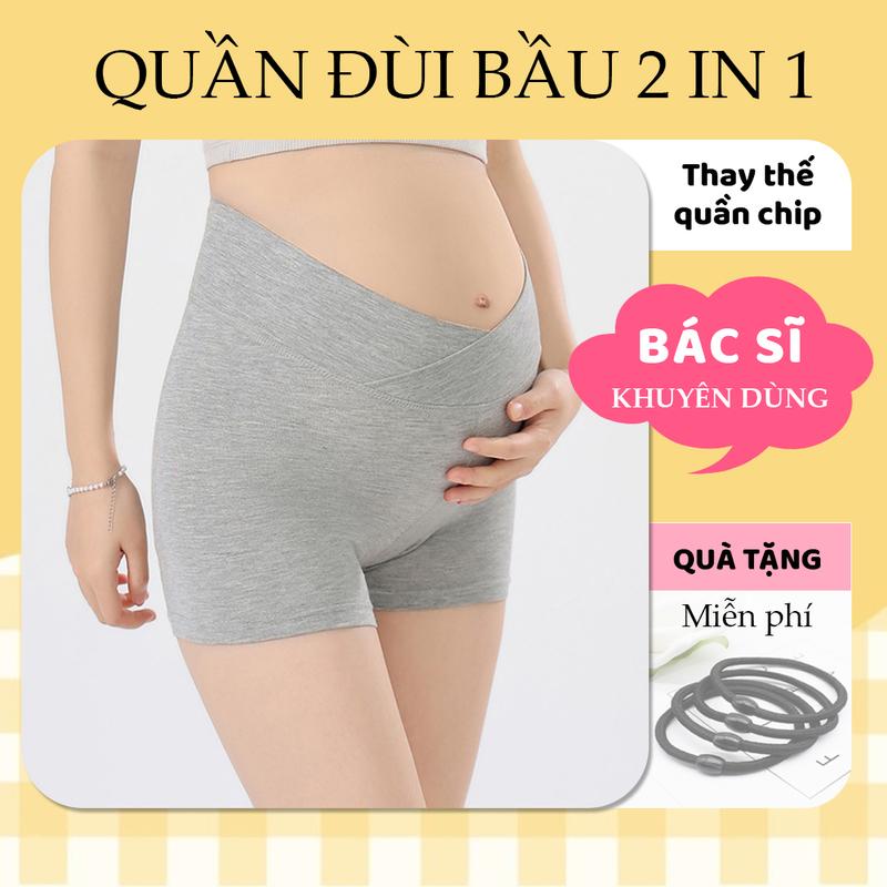  Quần đùi bầu Laamom 2 in 1 Có Đáy Kháng Khuẩn quần bảo hộ bầu cạp chéo thay cho quần chip chất cotton co dãn thấm hút mồ hôi mặc trong váy đi làm đi chơi đi khám thai,... QD3 