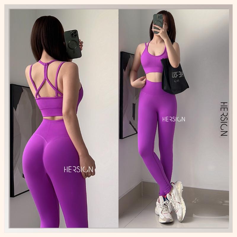 Set tập yoga Đồ tập gym nữ áo bra dây kép quần legging dài HERSIGN-SET178A