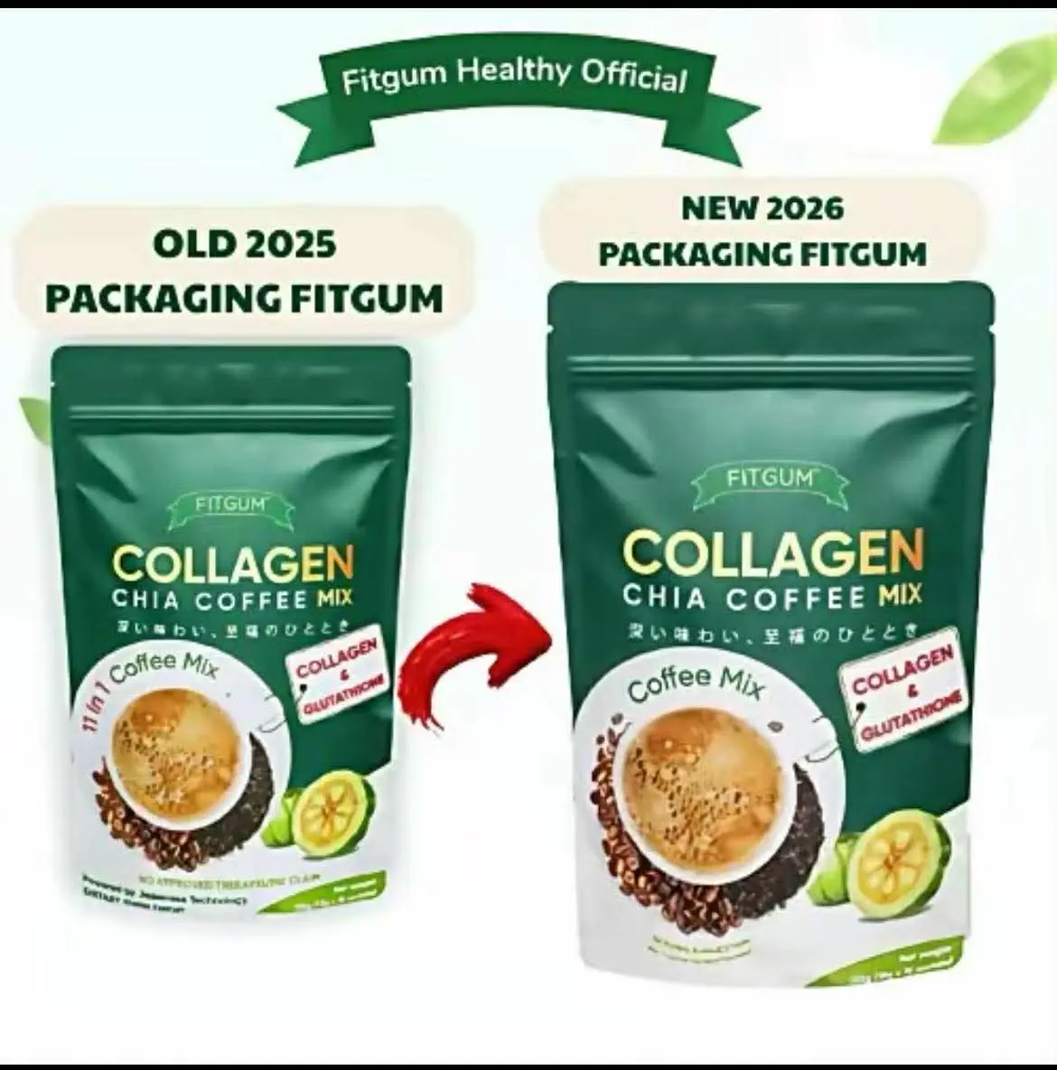 Fitgum Collagen Chia Coffee Mix 120g (10 sachets/pack) New