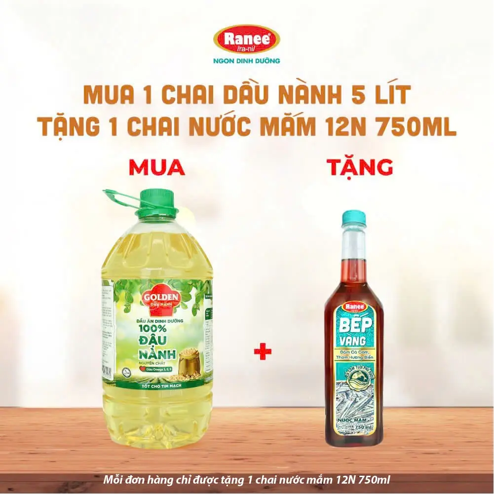 [TẶNG 1 CHAI NƯỚC MẮM 12N 750ML] Dầu ĐẬU NÀNH cao cấp Golden 5 lít - từ 100% dầu đậu nành nguyên chất, tốt cho tim mạch
