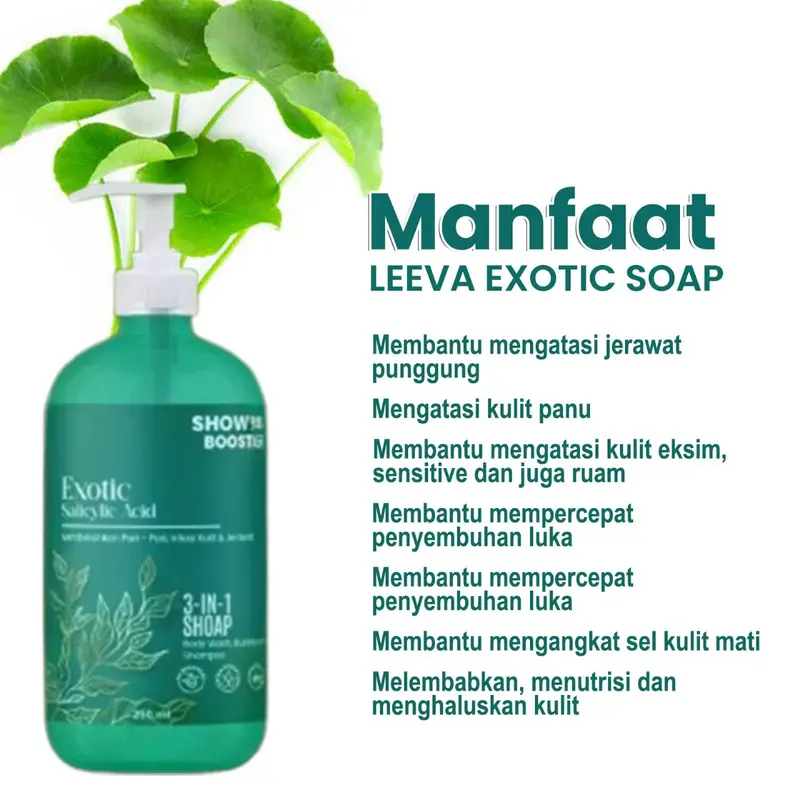 Leeva Sabun Exotic Acne 250ml - Sabun Mandi Kulit Sensitif, Mengatasi Jerawat & Panu, Melembabkan Kulit Kering, Solusi Kulit Sehat dan Bersih 2