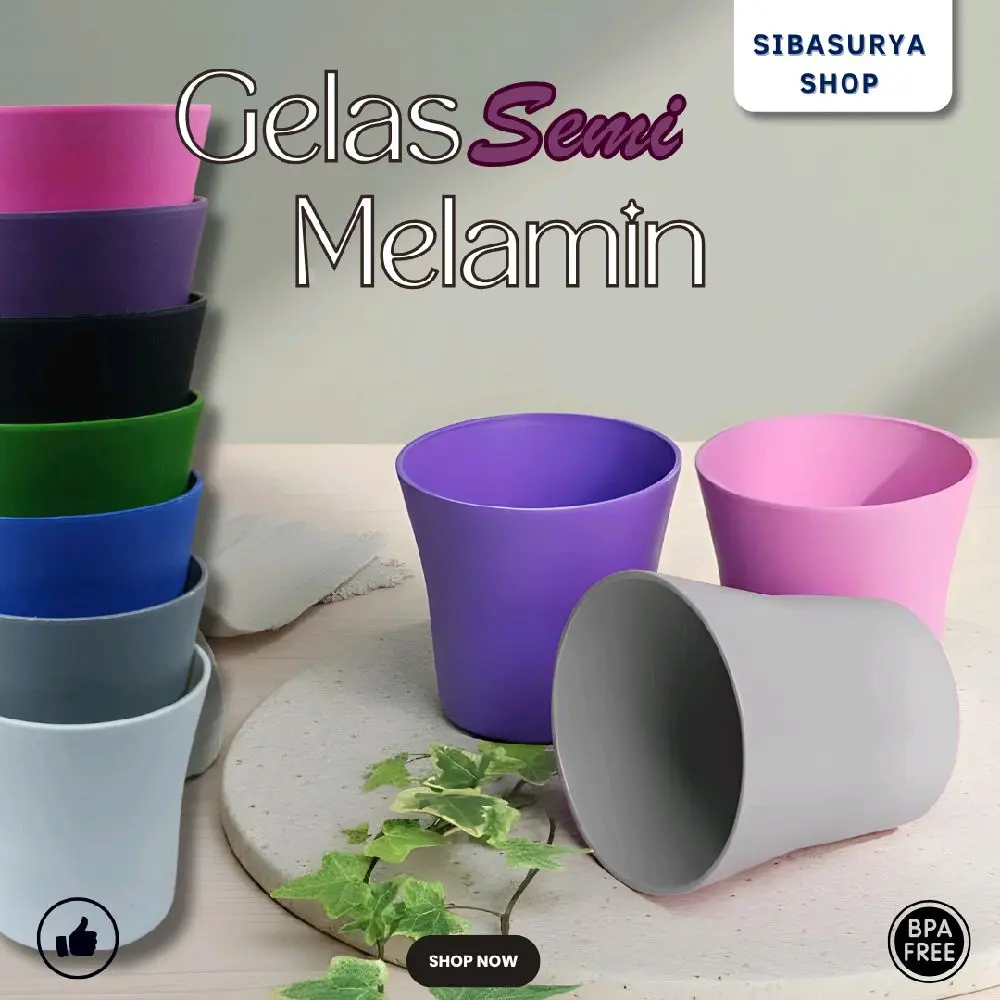GELAS SEMI MELAMIN BANYAK WARNA 12 PCS - Bahan Tebal, Tahan Panas,  Kualitas Premium