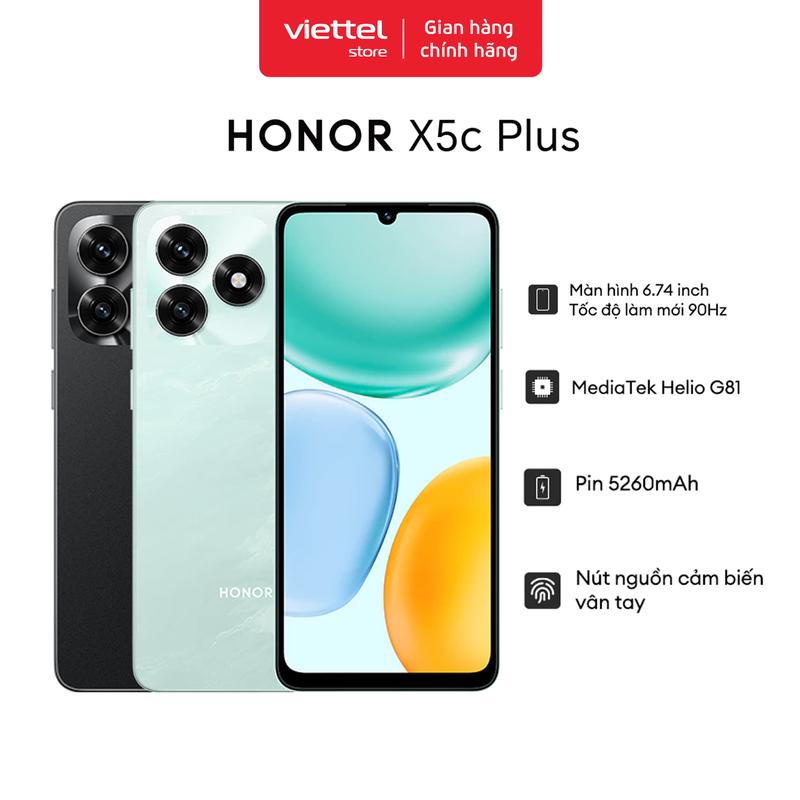 Điện Thoại Honor X5c Plus | Pin 5260mAh | Media Tek Helio G81 | Màn hình 6.74 inch | NFC