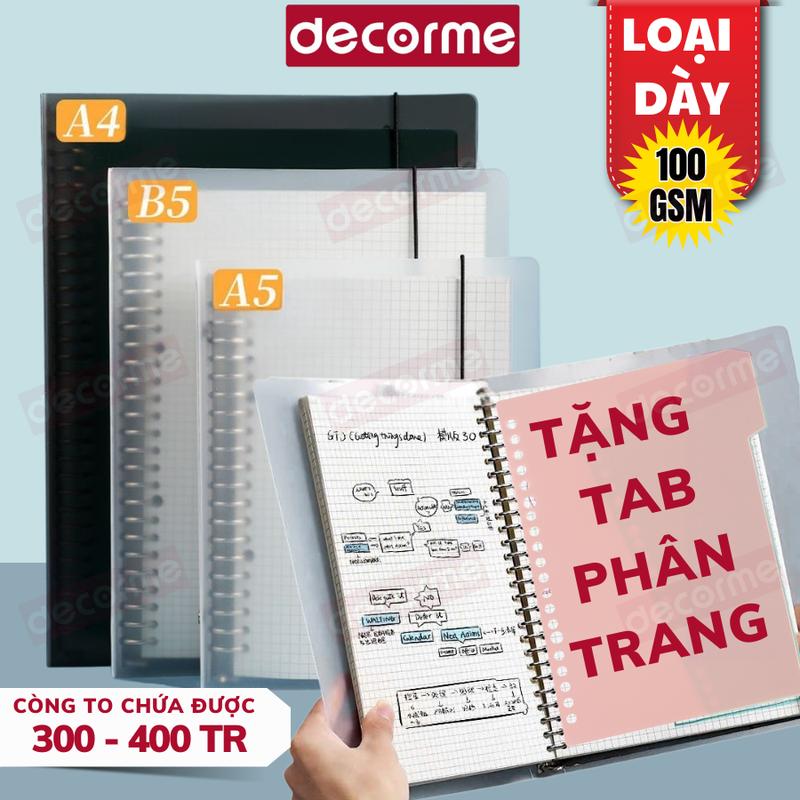Set sổ còng Decorme A5 B5 A4 20 26 30 lỗ và bìa phân trang sổ còng nhiều màu pastel (chọn đúng phân loại)