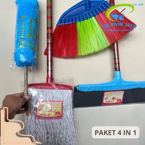 Paket kebersihan paket 4 in 1 alat kebersihan paket bundling kemoceng pel sapu senar wiper / sodok air produk vivin jaya