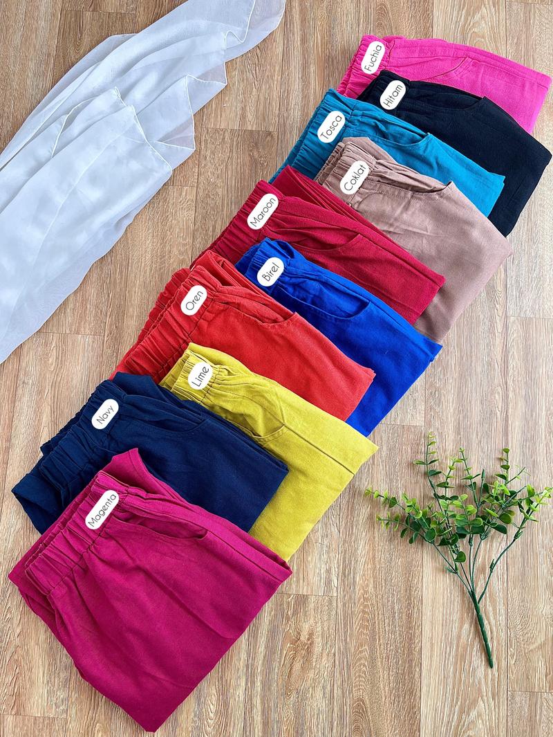 Product Introduction of Celana Panjang Wanita Jumbo Kekinian Bahan Linen New Terbaru - Biru Hitam 15