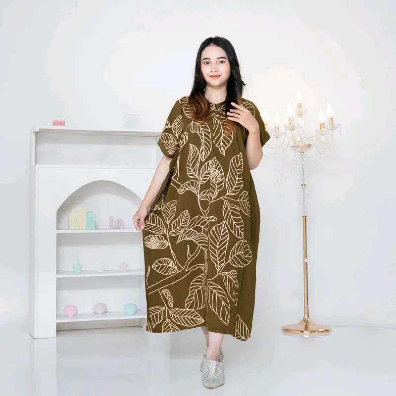 Daster Lowo Saerah, Motip daun dengan bahan rayon premium halus dan bisa di pakai santai nyaman dirumah ada resliting bunsui Formal Dress 0