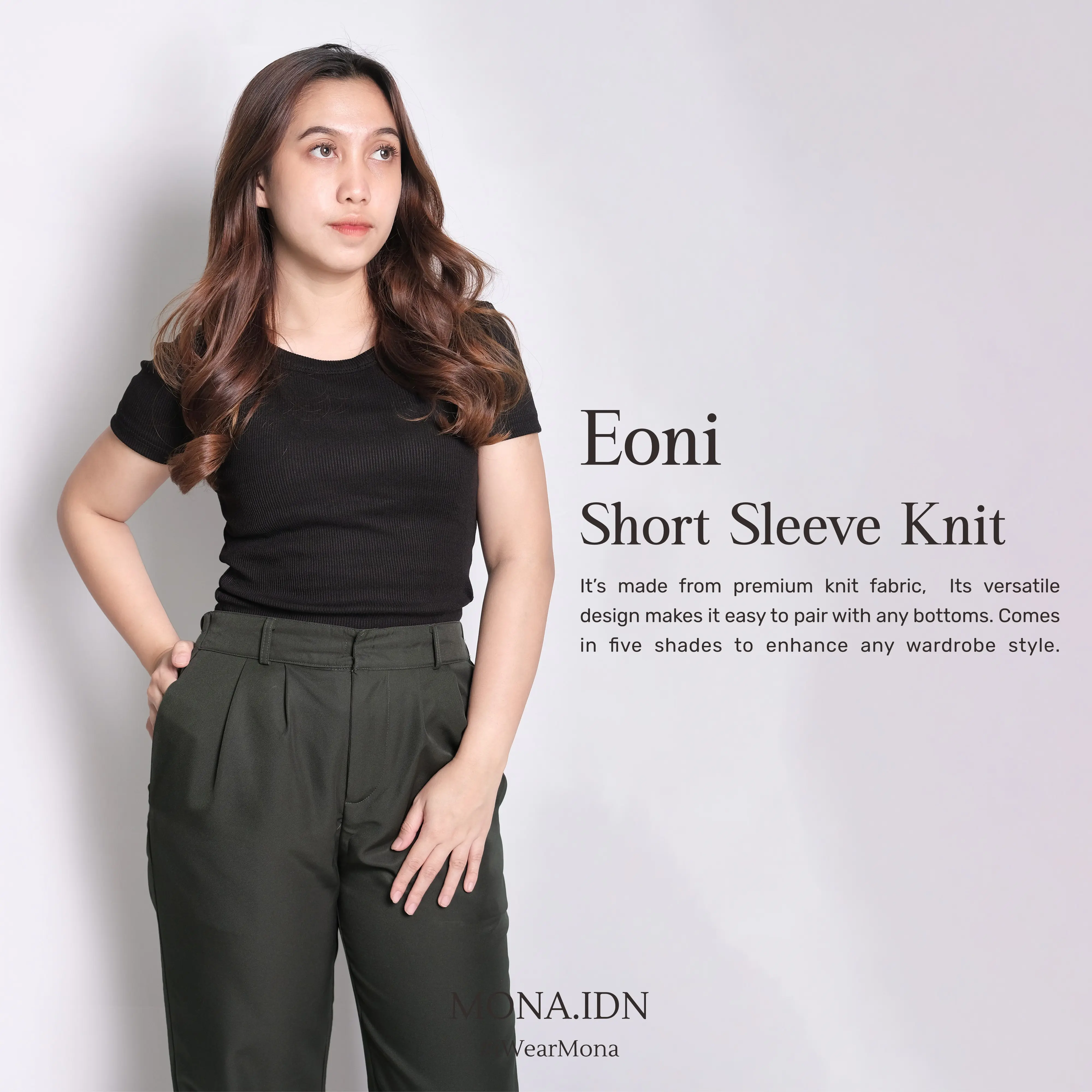 MONA - Eoni Atasan Knit Wanita Lengan Pendek Basic Korean Top Baju Knit Short Sleeve Premium Knit