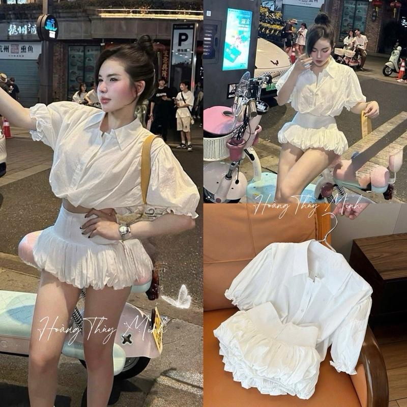 Q2- Set Thô Đũi Áo Sơ Mi Tay Bồng Mĩ Chân Váy Trắng Bí Kèm Quần Váy Hottrend 2025 Váy Xinh Sang Chảnh Váy Nữ Tính - HoangThuyMinh97