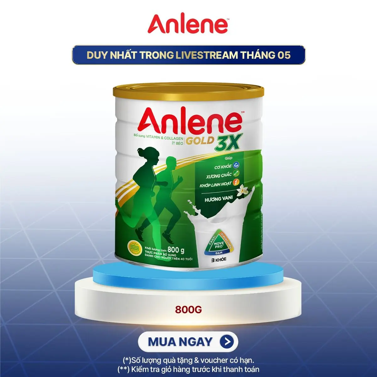 Sữa Bột Anlene Gold 3X Hương Vani Lon 800G Dành Cho Người Trên 40 Tuổi