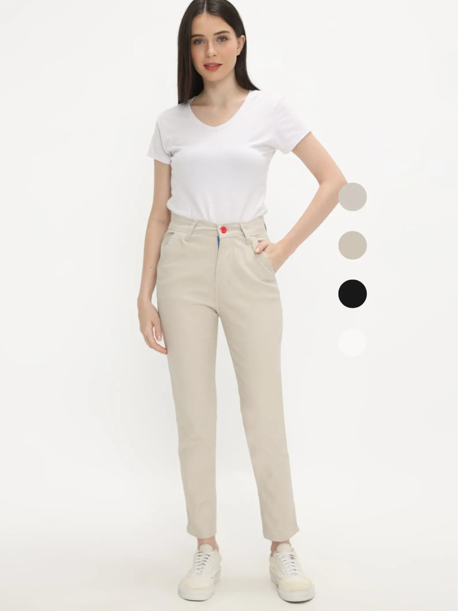 Chinos Plumeria Celana Wanita Panjang Katun Premium Formal Hitam kancing kantong