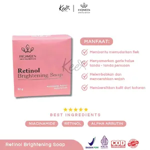 Hiqween Retinol Brigthening Soap - Facial Wash Sabun Cuci Muka Mencerahkan Memudarkan Penghilang Flek Hitam Kusam Bekas jerawat badan dan wajah Niacinamide Arbutin Memutihkan Membersihkan Kotoran