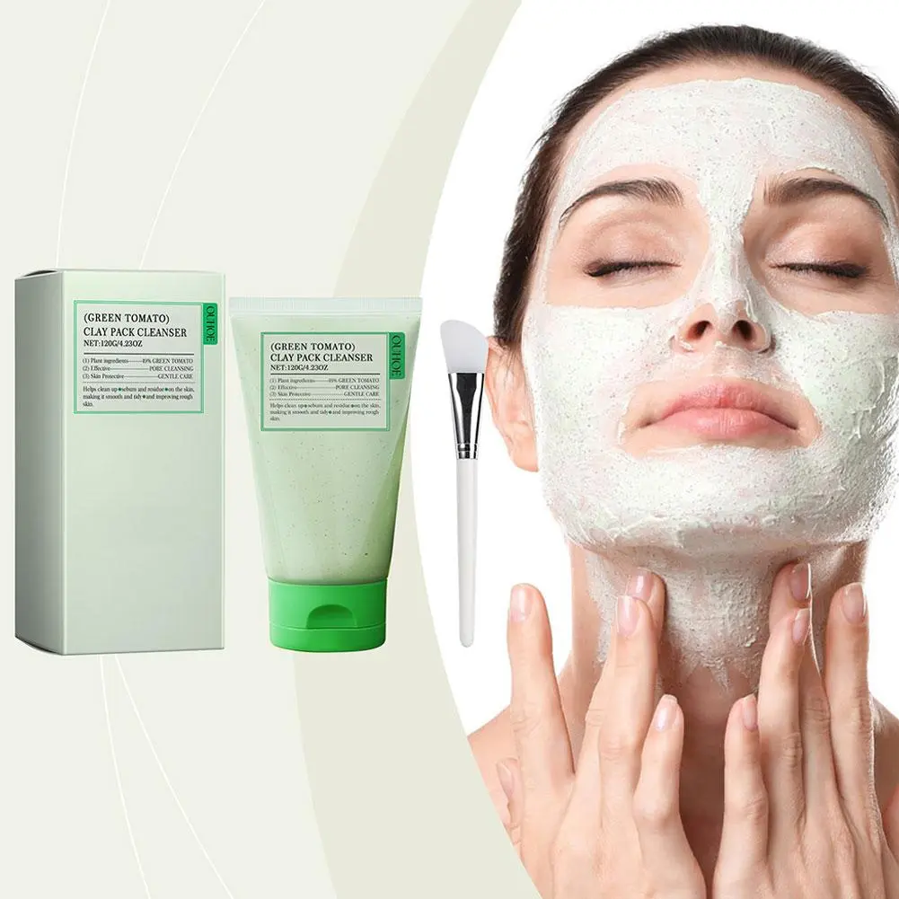 Masker lumpur tomat hijau 120g masker lumpur pembersih pembersih membersihkan pori-pori secara mendalam melembabkan menghilangkan komedo pengontrol minyak ringan tidak menyebabkan iritasi