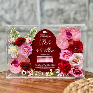 Bingkai Mahar Pernikahan Akrilik Full Bunga Premium 30x20x4 cm Dekorasi Elegan Hadiah Spesial Custom Mahar
