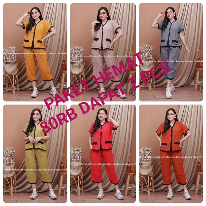 PAKET HEMAT 2 PCS 80RB one set croptop setelan wanita kekinian baju santai tangan pendek daily ootd bahan RAYON 0
