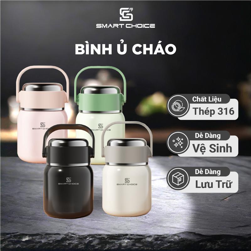 Bình Ủ Cháo Giữ Nhiệt 6-8h SMARTCHOICE 800mL, Hộp Giữ Nhiệt Đựng Cháo Đựng Canh Văn Phòng Cao Cấp Kem