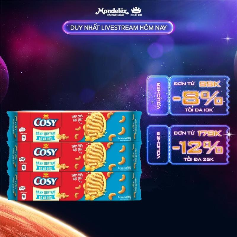 Combo 3 Hộp Bánh Quy COSY Wonderfulls Hạt điều Và Bơ, Gói 168g