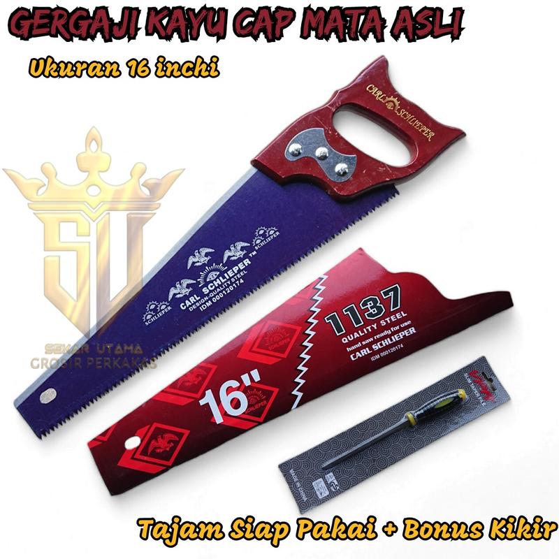 Cap Mata 16inch Gergaji Handsaw Potong Kayu Bonus Kikir/ Graji Cap Sliper Asli Ukuran 16inch Gratis Kikir 0