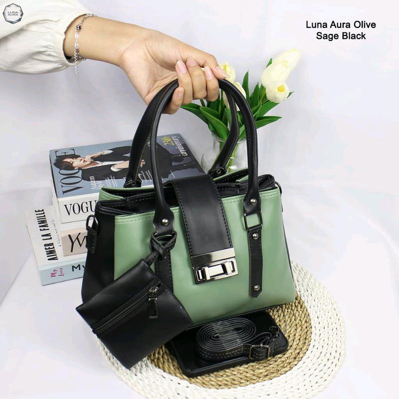 Tas Selempang Jinjing Wanita Olive 3 Ruang Polos Free Dompet Koin Luna Aura 5