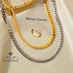 Kalung Titanium Pria Wanita Model Sisik Naga Polos Gold Silver Stainless Anti Karat