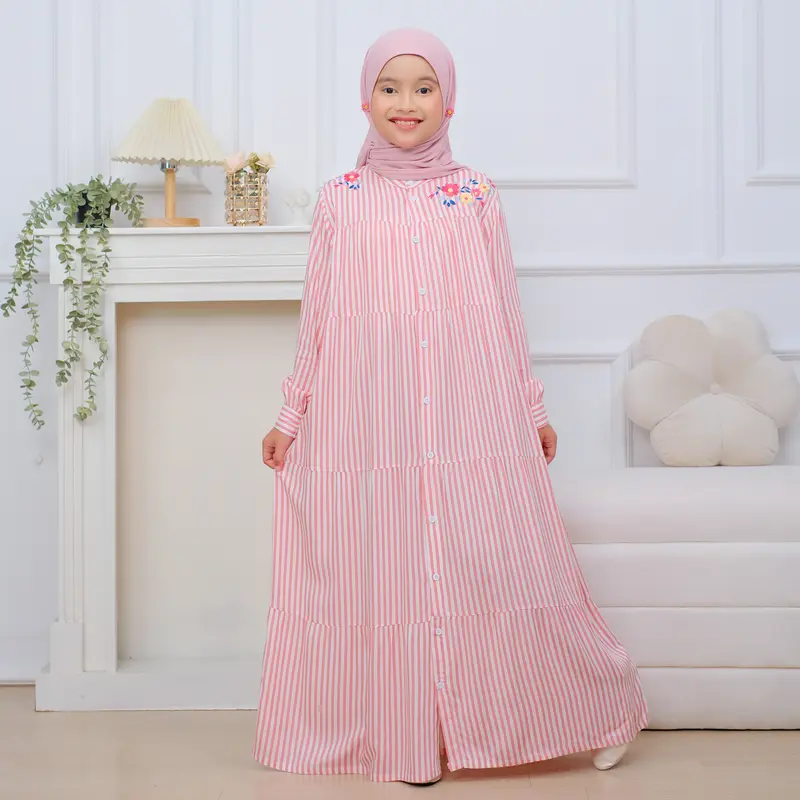 Gamis Anak Perempuan Rayon Motif Salur dengan Bordir Usia 3-15 Tahun Daniaskids 3