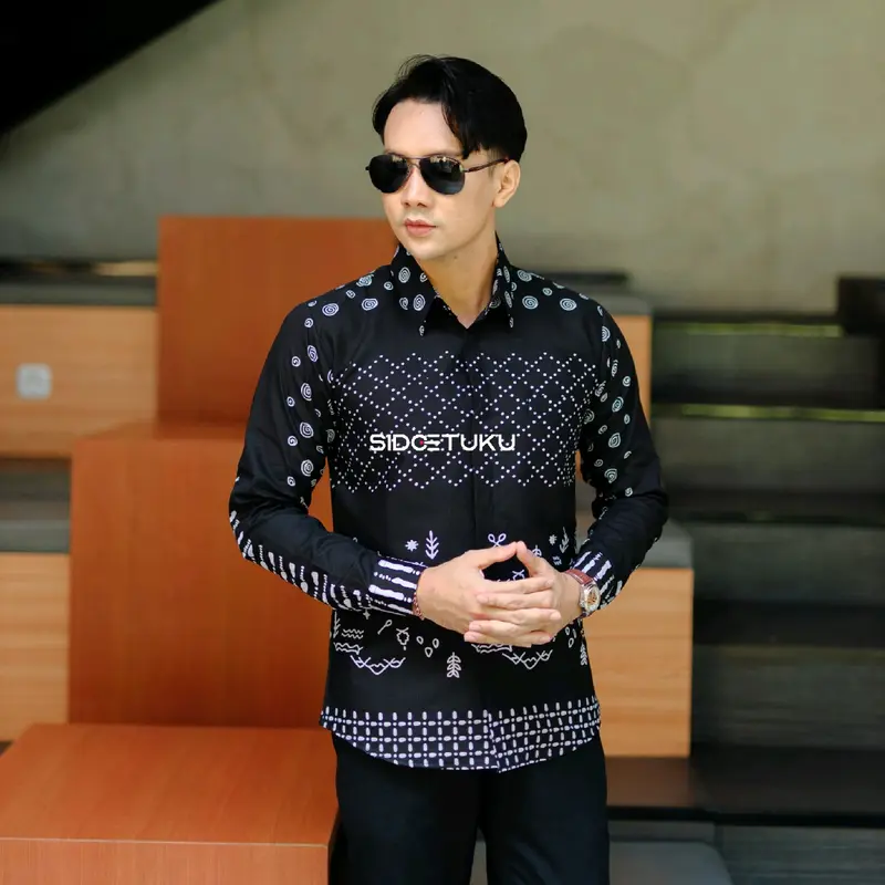 EILA HITAM baju batik pria lengan panjang slimfit premium full furing 2