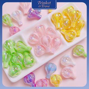 Manik Longgar Berongga Bentuk Belon Udara Panas Kecil Dua Nada Berlapis Warna UV Berkualiti Tinggi dengan Lubang Lurus untuk Rantai Telefon DIY dan Aksesori Rantai Kunci