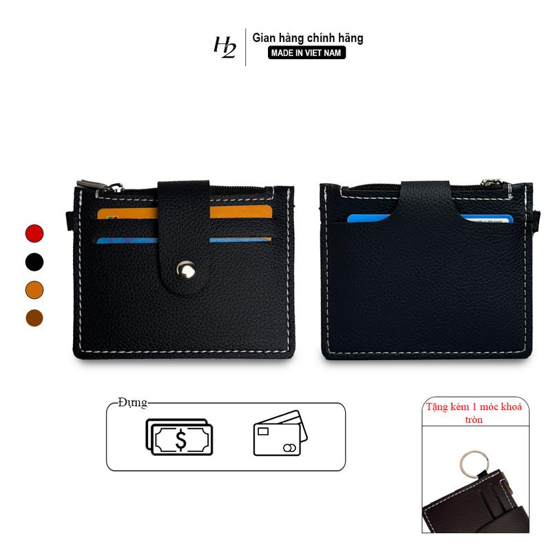 Ví Đựng Thẻ Mini H2, Da PU Cao Cấp, Có Ngăn Khoá Kéo Đựng Tiền, Kích Thước 11x9cm