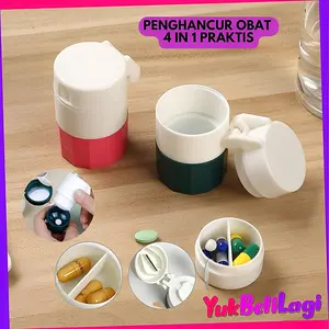 COD YBL Penghancur Obat 4 in 1 Praktis Tempat Penyimpan Pil dengan Pisau Cutter Bahan Plastik ABS Ukuran 4,5x4 cm Berat 45 Gram Dilengkapi untuk Memotong dan Menghancurkan Obat Jadi Bubuk