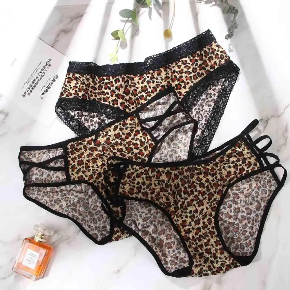 Bownot Transparent Leopard Leopard Panties Underwear Lace Thongs Briefs