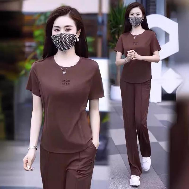 Bộ Đồ Ngủ Thể Thao Cho Nữ, Áo Ngắn Tay Và Quần Dài, 2 Món, Thoải Mái, Vải Xuất Sắc, Thích Hợp Cho Các Hoạt Động Ngoài Trời Women 1
