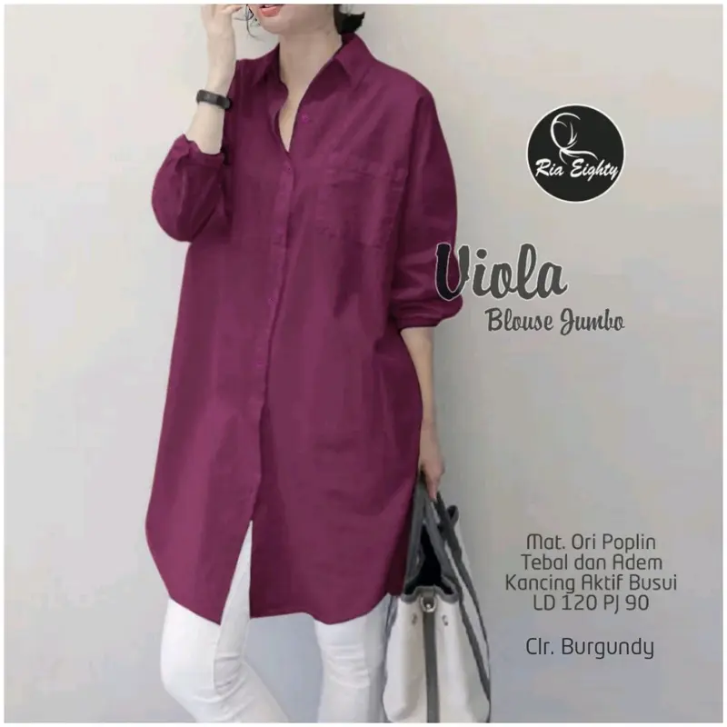 Viola Blouse Jumbo Oversize Atasan Wanita Muslimah Basic Polos Casual Elegant Lengan  Panjang Bahan Poplin Baju Wanita Simple 5