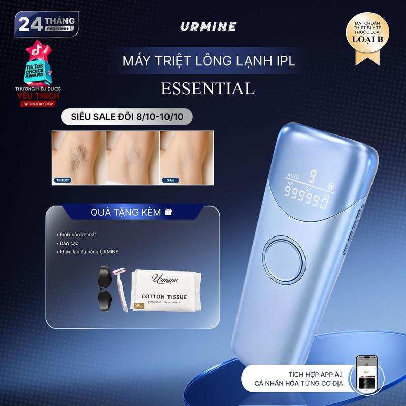 URMINE Máy Triệt Lông Lạnh IPL Công Nghệ Làm Mát ICE COOLING 5°C – Không Đau, Triệt Lông Body, Nách, Tay, Chân máy triệt lông urmine