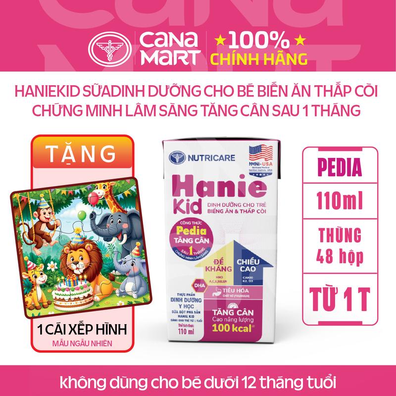 Thùng sữa nước Nutricare Hanie Kid cho bé biếng ăn suy dinh dưỡng 110ml Tăng cân sau 1 tháng Men Vi Sinh