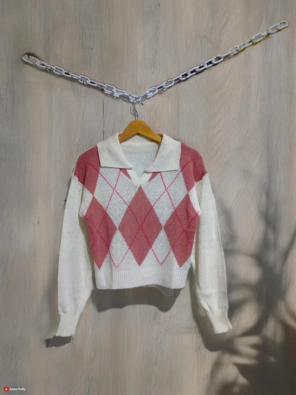 YIYI GIRL Kotak Kotak Crop Top Baju Rajut Wanita Lengan Panjang Korea Style Knitwear Atasan Retro Oversize