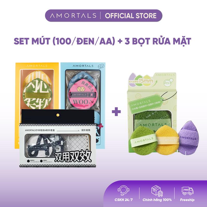  《COMBO DEAL HỜI》Bọt Rửa Mặt + Set Mút Amortals Hỗ Trợ Rửa Mặt Dịu Nhẹ Sạch Sâu Cấu Trúc Lỗ Tổ Ong Mềm Mại Hỗ Trợ Tẩy Trang Mặt Nạ Đẩt Xét Không Gây Đau Rát Tạo Bọt Dày Êm Ái Bọt Biển Rửa Mặt Đàn Hồi Tốt Thân Thiện An Toàn Mọi Loại Da Kể Cả Da Nhạy Cảm 