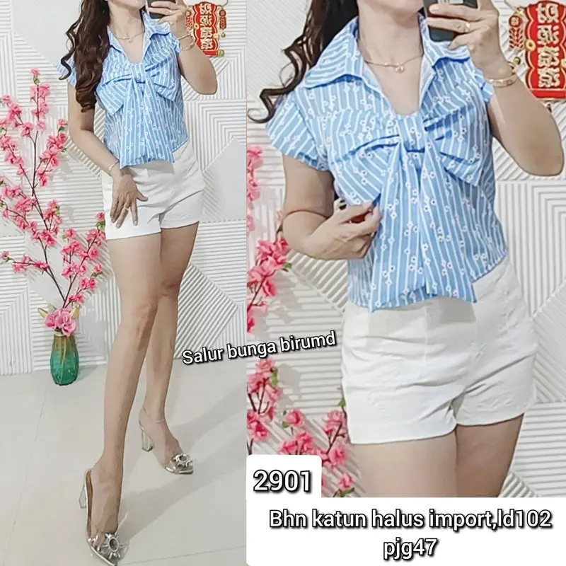 Atasan krah pita import ,bahan katun halus import LD 102 panjang 47 , 2721/2843/2900/2901 7