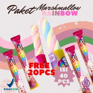 [PROMO HARI INI] PAKET MARSHMELLOW MIX RAINBOW 40 PCS+ (FREE) 20PCS MARSHMELLOW RAINBOW ANEKA RASA BUAH BUAHAN BERAT 8g warna warni Candy Cemilan Anak Paket Usaha Jajanan SD 1 DUS Jajanan Grosir Murah