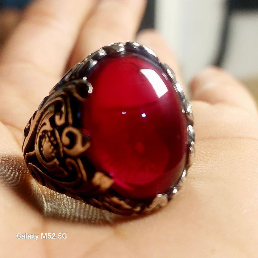Cincin Siem Jaga baya merah delima ring alpaka super elegan anti karat Batu