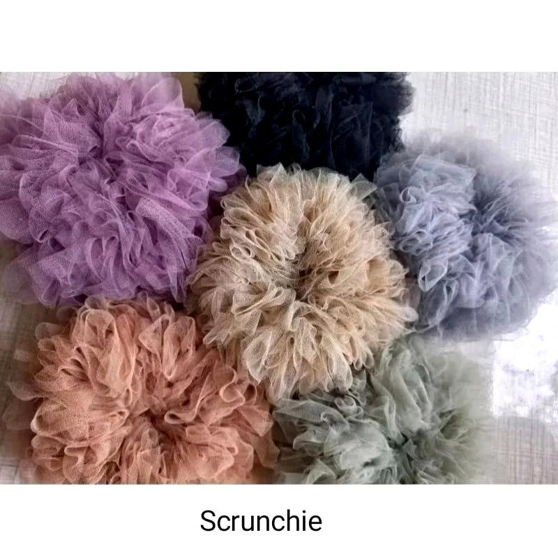Ikat Rambut Cepol Scrunchie Tile Jumbo Standar Ringan - Model Terbaru Karet Random kream tulle ikat rambut & scrunchie 4