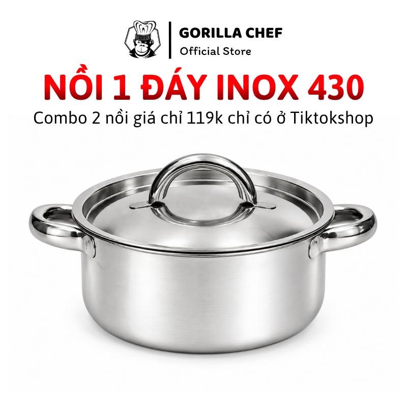 Combo 2 Nồi inox mini 18cm 1 đáy inox 430 Gorilla Chef phù hợp dành cho 1 người sử dụng